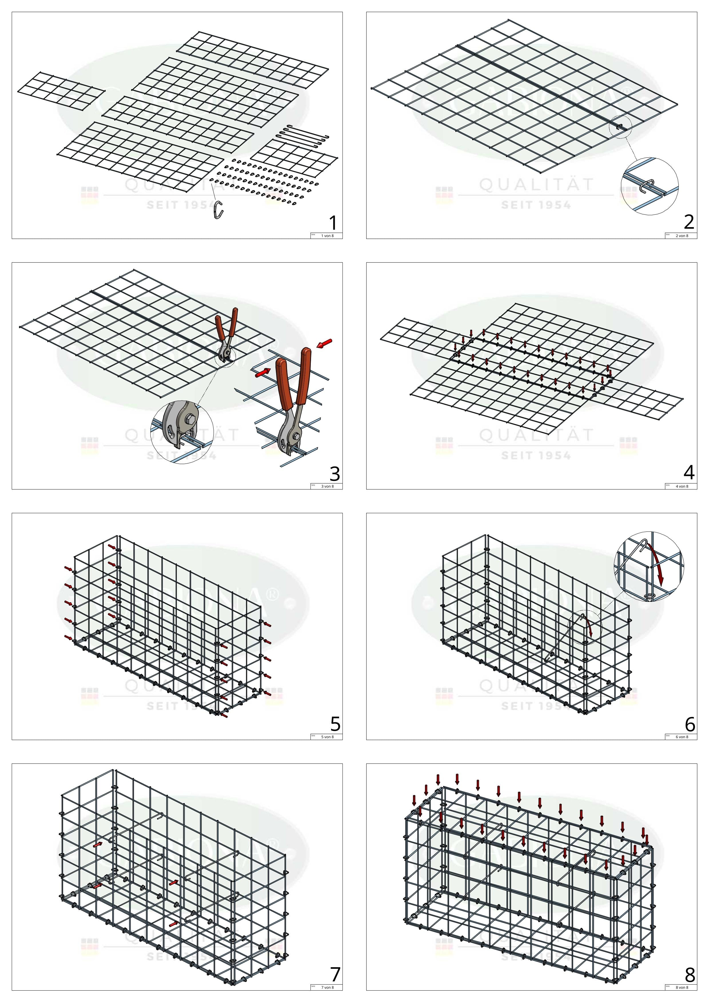 Gabion 100 cm x 20 cm x 30 cm (L x H x D), mesh size 10 cm x 10 cm, C-ring