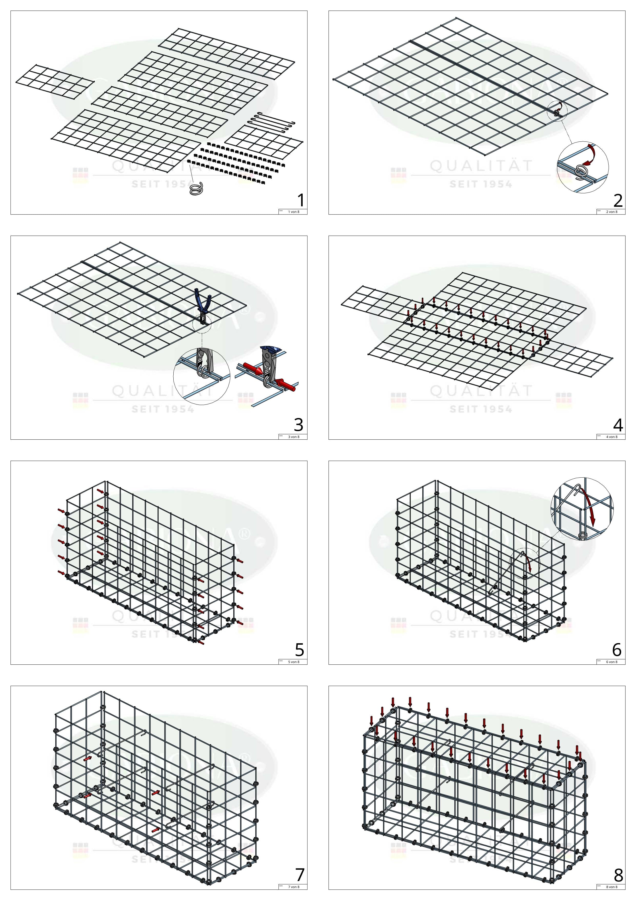 Gabion 100 cm x 40 cm x 20 cm (L x H x D), mesh size 10 x 10 cm, spiral ring