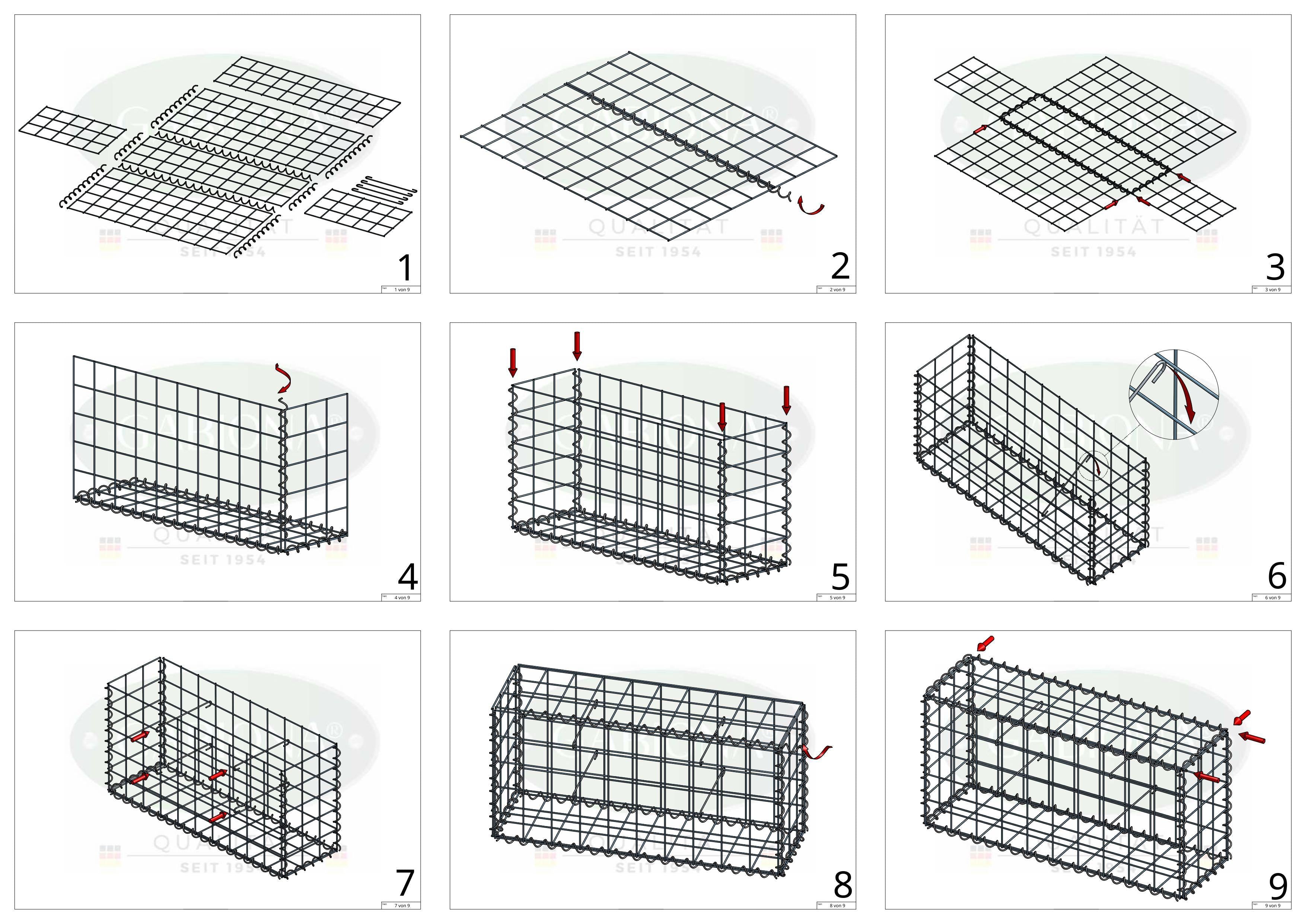 Gabion 100 cm x 30 cm x 50 cm (L x H x D), mesh size 10 cm x 10 cm, spiral