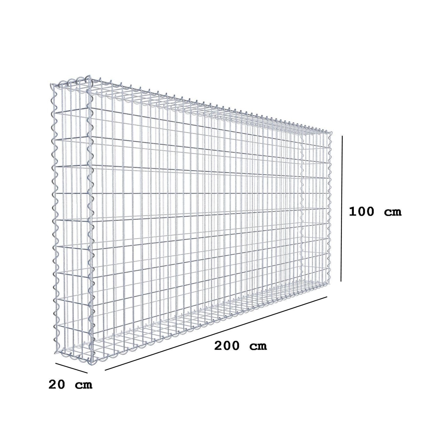 Gabione 200 cm x 100 cm x 20 cm (L x H x T), Maschenweite 5 cm x 10 cm, Spirale