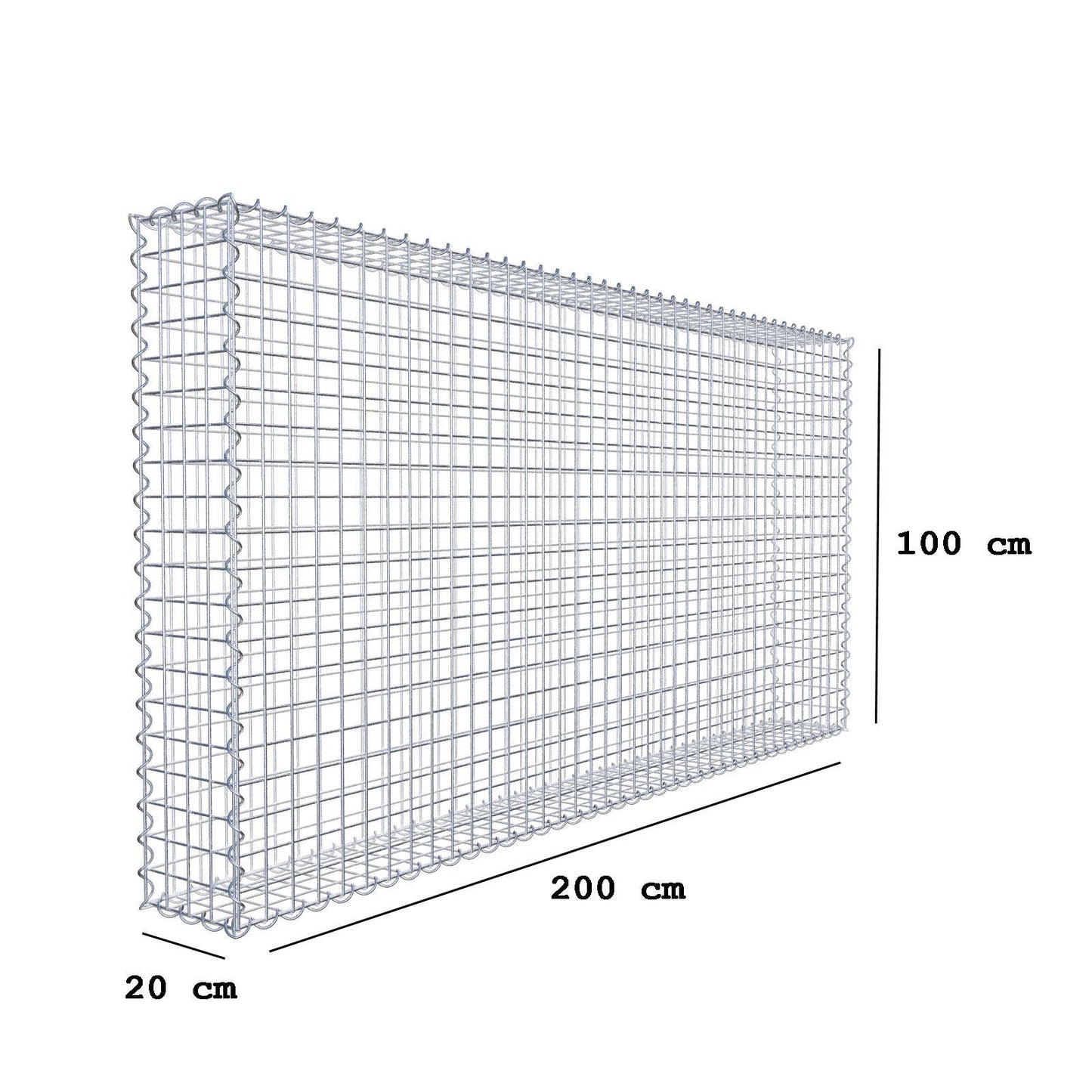 Gabion 200 cm x 100 cm x 20 cm (L x H x P), mailles 5 cm x 5 cm, spirale