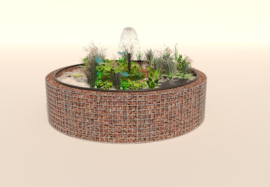 Gabion-dam, rund, ydre diameter 202 cm, højde 50 cm, maskestørrelse 5 x 5 cm, vægtykkelse 15 cm