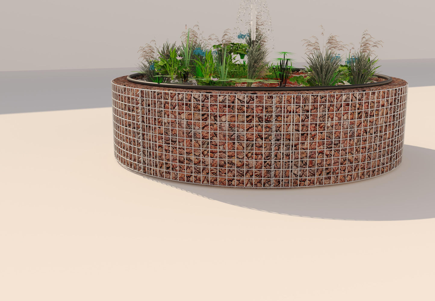 Tanque elevado de gabiões, redondo, diâmetro exterior 202 cm, altura 50 cm, dimensão da malha 5 x 5 cm, espessura da parede 15 cm