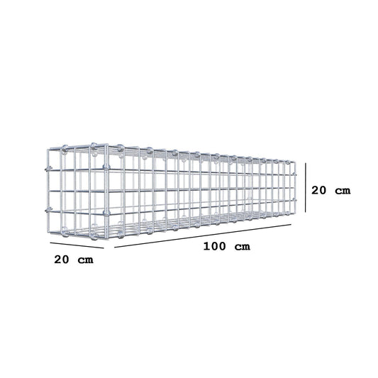 Gabion 100 cm x 20 cm x 20 cm (L x H x D), maskestørrelse 5 x 5 cm, spiralring