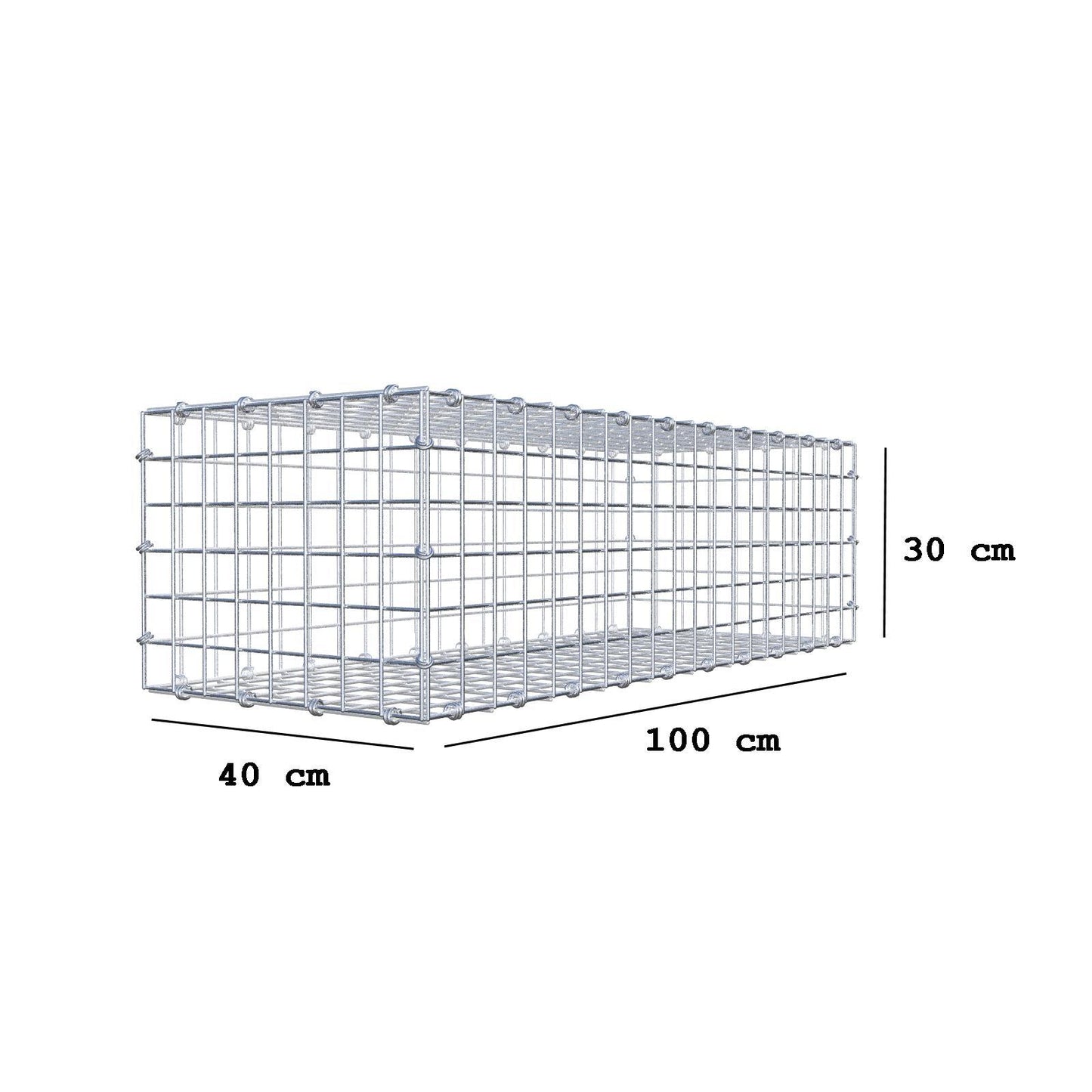 Gabion 100 cm x 30 cm x 40 cm (L x H x D), maskestørrelse 5 x 5 cm, spiralring