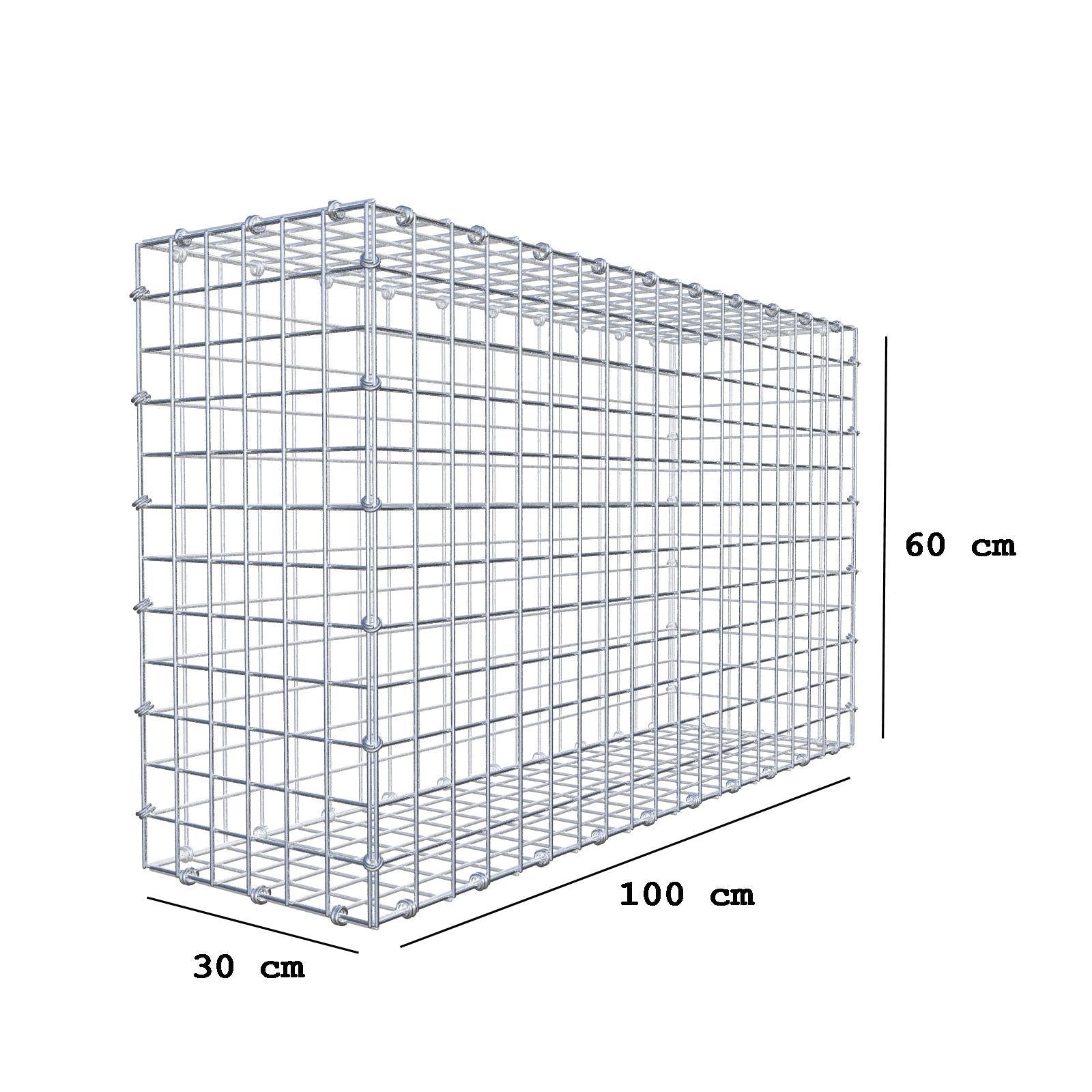 Gabion 100 cm x 60 cm x 30 cm (L x H x D), maskestørrelse 5 x 5 cm, spiralring