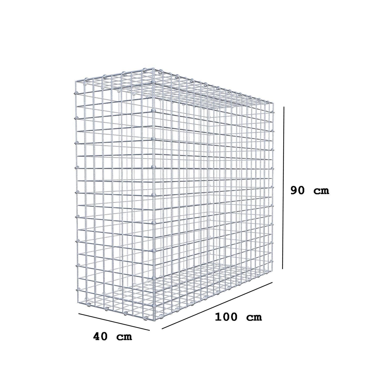 Gabione 100 cm x 90 cm x 40 cm (L x H x T), Maschenweite 5 x 5 cm, Spiralring