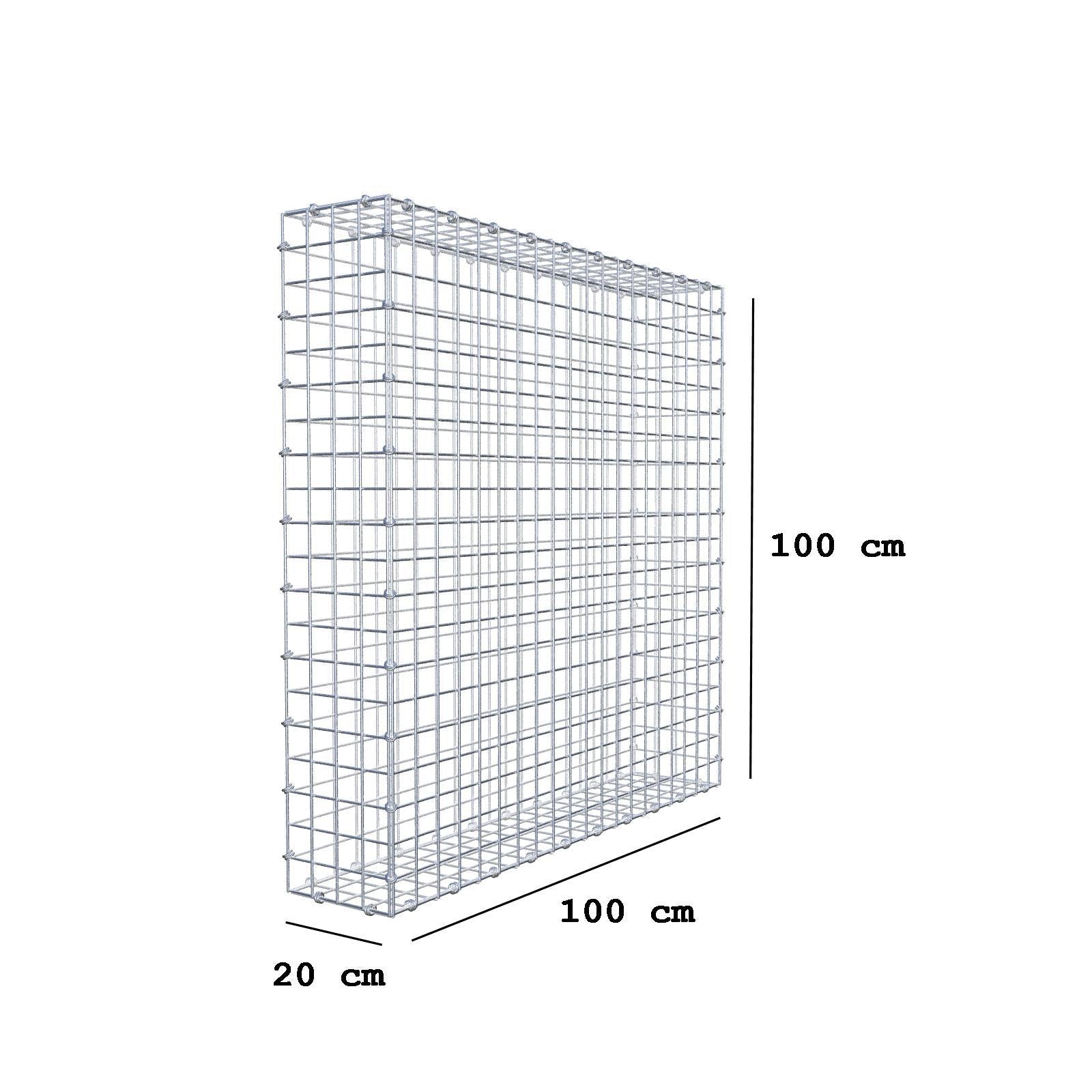 Gabion 100 cm x 100 cm x 20 cm (L x H x D), maskestørrelse 5 x 5 cm, spiralring