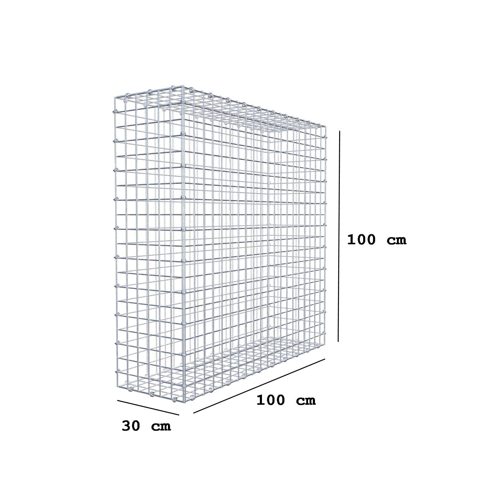 Gabione 100 cm x 100 cm x 30 cm (L x H x T), Maschenweite 5 x 5 cm, Spiralring