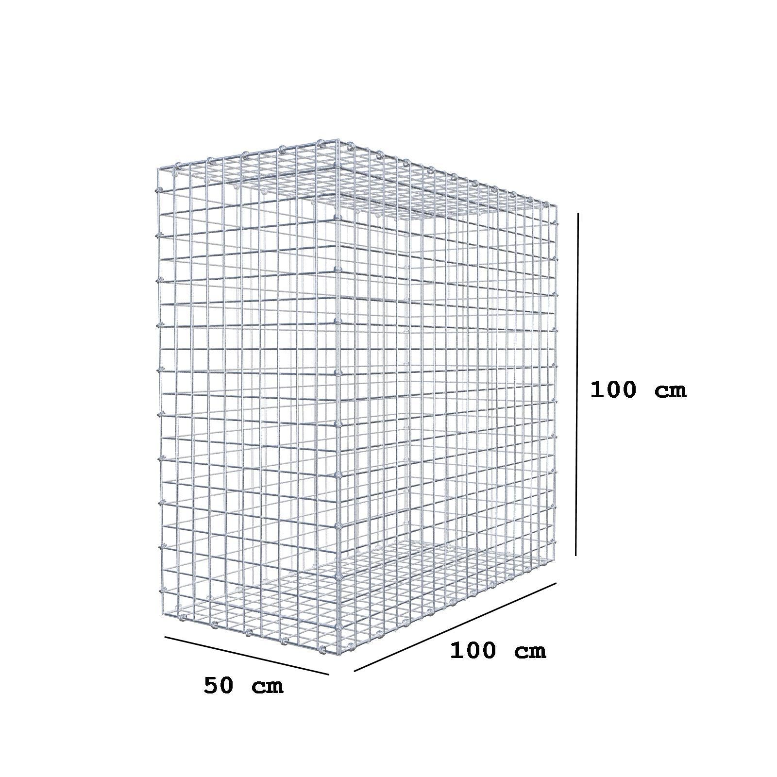 Gabione 100 cm x 100 cm x 50 cm (L x H x T), Maschenweite 5 x 5 cm, Spiralring