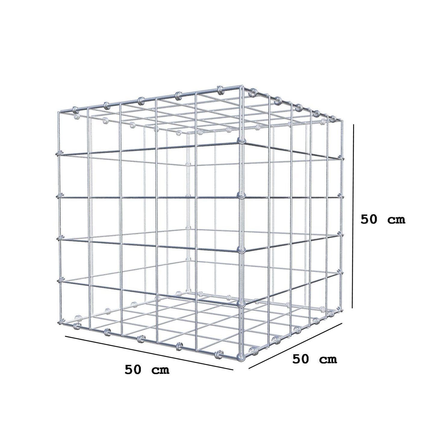 Gabion 50 cm x 50 cm x 50 cm (L x H x P), mailles 10 x 10 cm, anneau en spirale