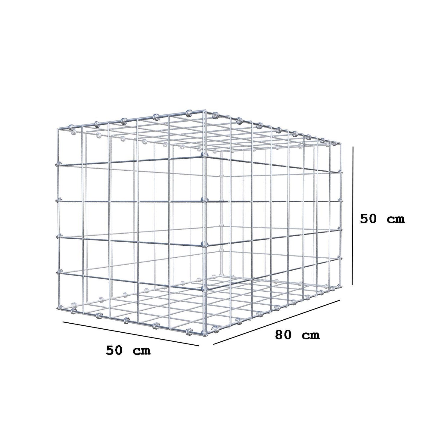 Gabion 80 cm x 50 cm x 50 cm (L x H x D), maskestørrelse 10 x 10 cm, spiralring