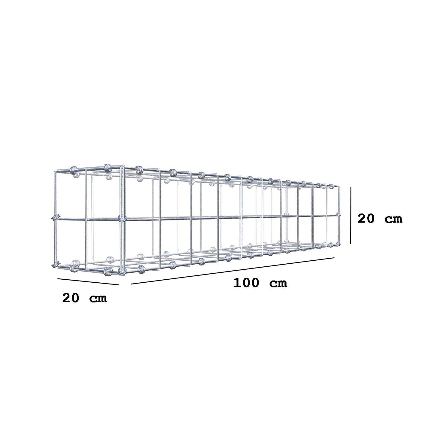 Gabbione 100 cm x 20 cm x 20 cm (L x H x P), maglia 10 x 10 cm, anello a spirale