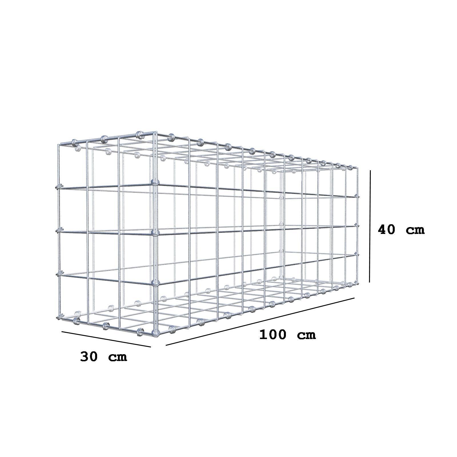 Gabion 100 cm x 40 cm x 30 cm (L x H x D), maskestørrelse 10 x 10 cm, spiralring