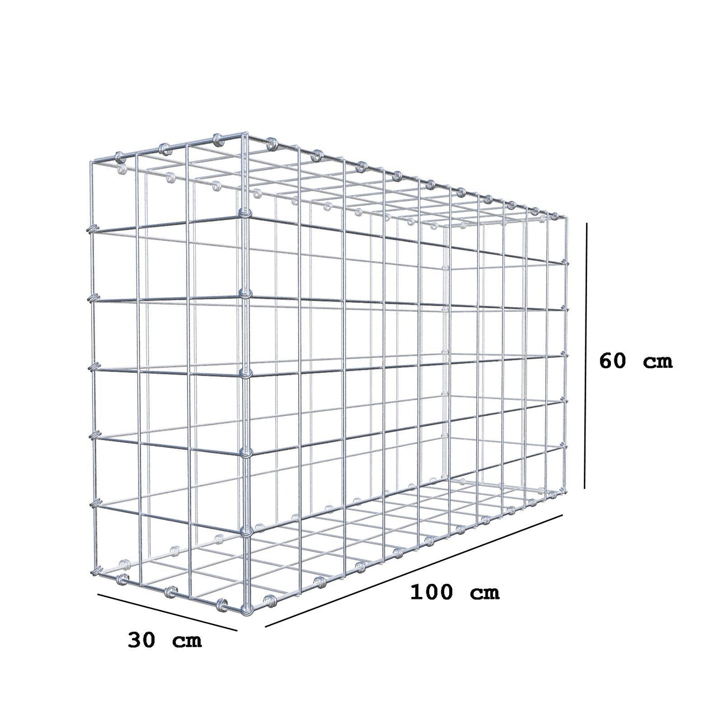 Gabion 100 cm x 60 cm x 30 cm (L x H x P), mailles 10 x 10 cm, anneau en spirale