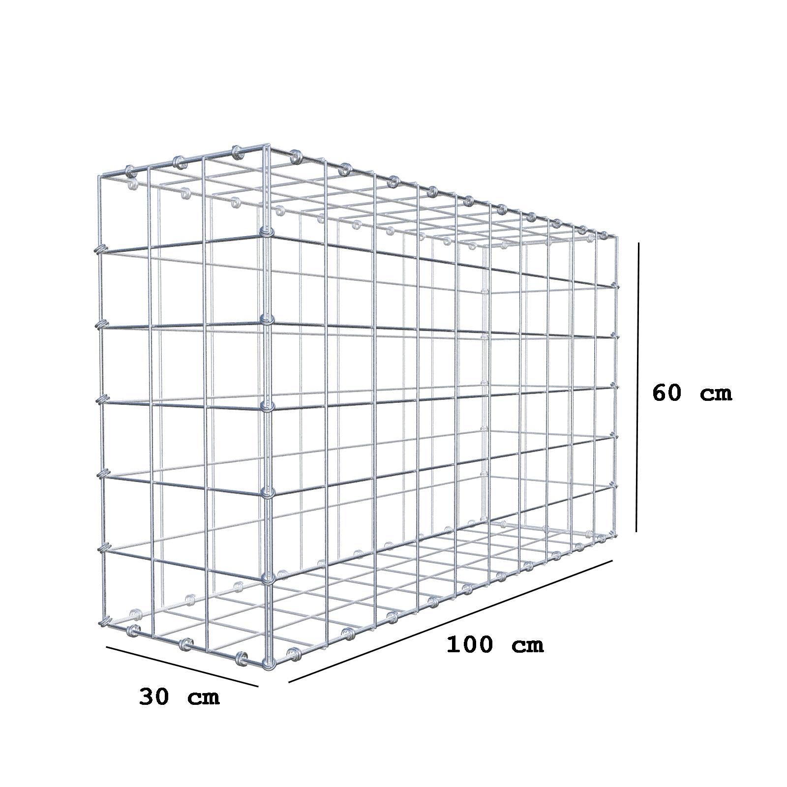 Gabion 100 cm x 60 cm x 30 cm (L x H x D), maskestørrelse 10 x 10 cm, spiralring