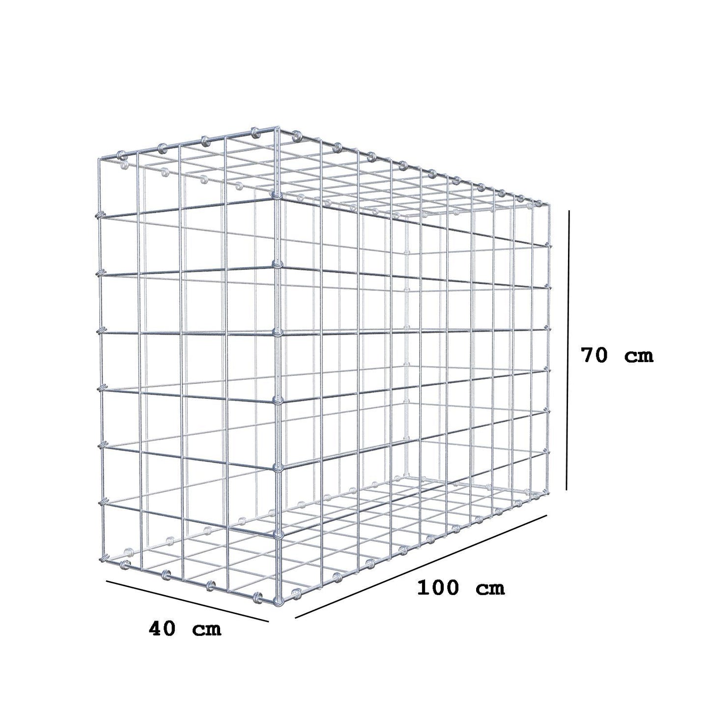 Gabion 100 cm x 70 cm x 40 cm (L x H x D), maskestørrelse 10 x 10 cm, spiralring