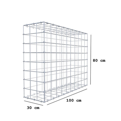 Gabion 100 cm x 80 cm x 30 cm (L x H x D), maskestørrelse 10 x 10 cm, spiralring