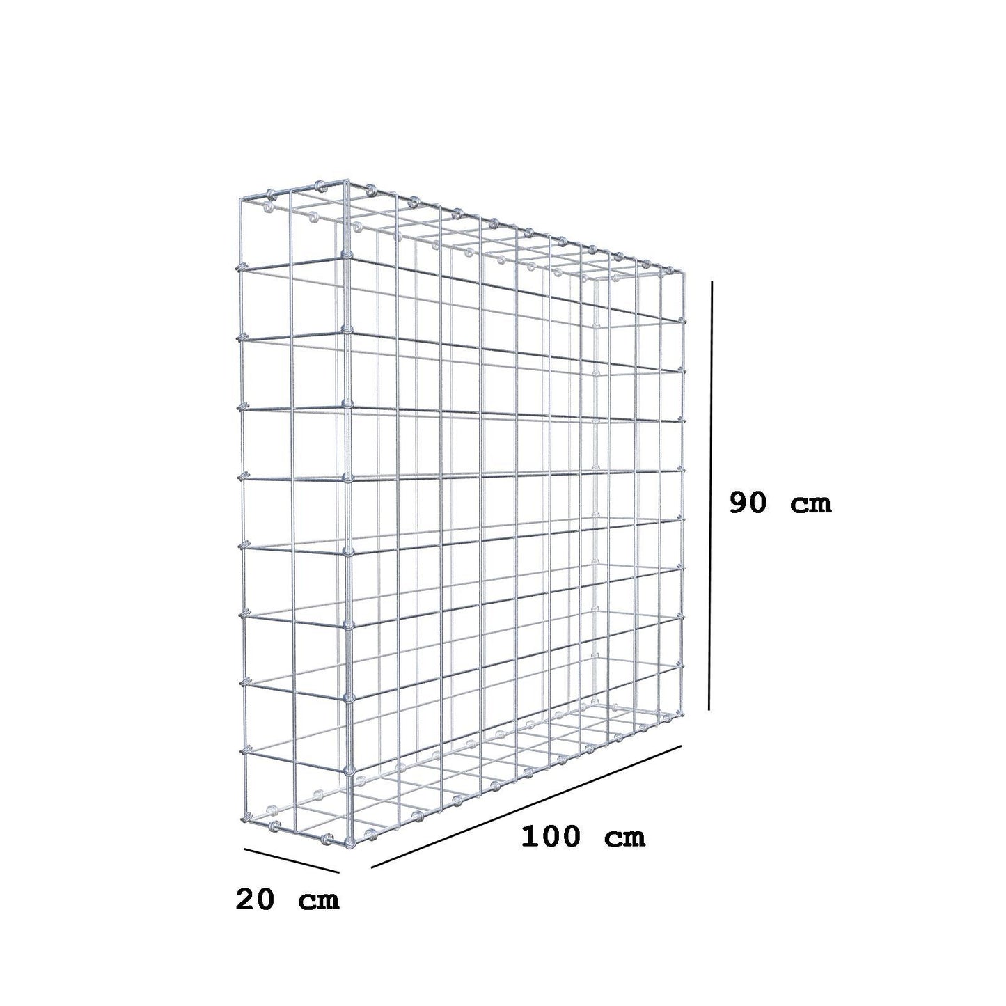 Gabbione 100 cm x 90 cm x 20 cm (L x H x P), maglia 10 x 10 cm, anello a spirale