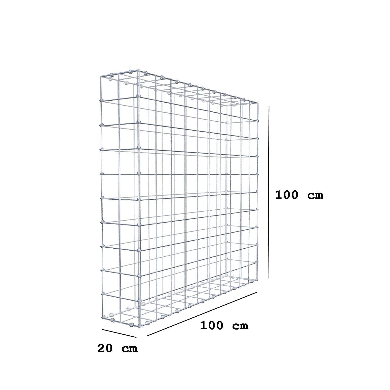 Gabion 100 cm x 100 cm x 20 cm (L x H x D), maskestørrelse 10 x 10 cm, spiralring