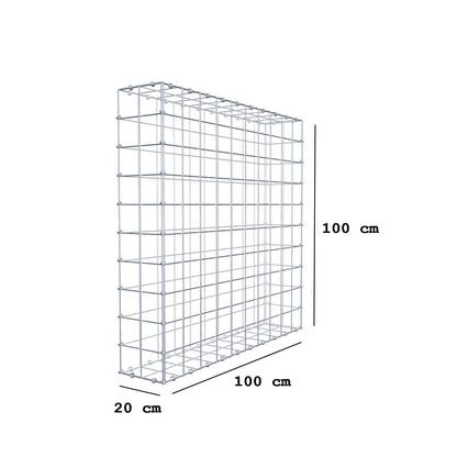Gabion 100 cm x 100 cm x 20 cm (L x H x D), maskestørrelse 10 x 10 cm, spiralring