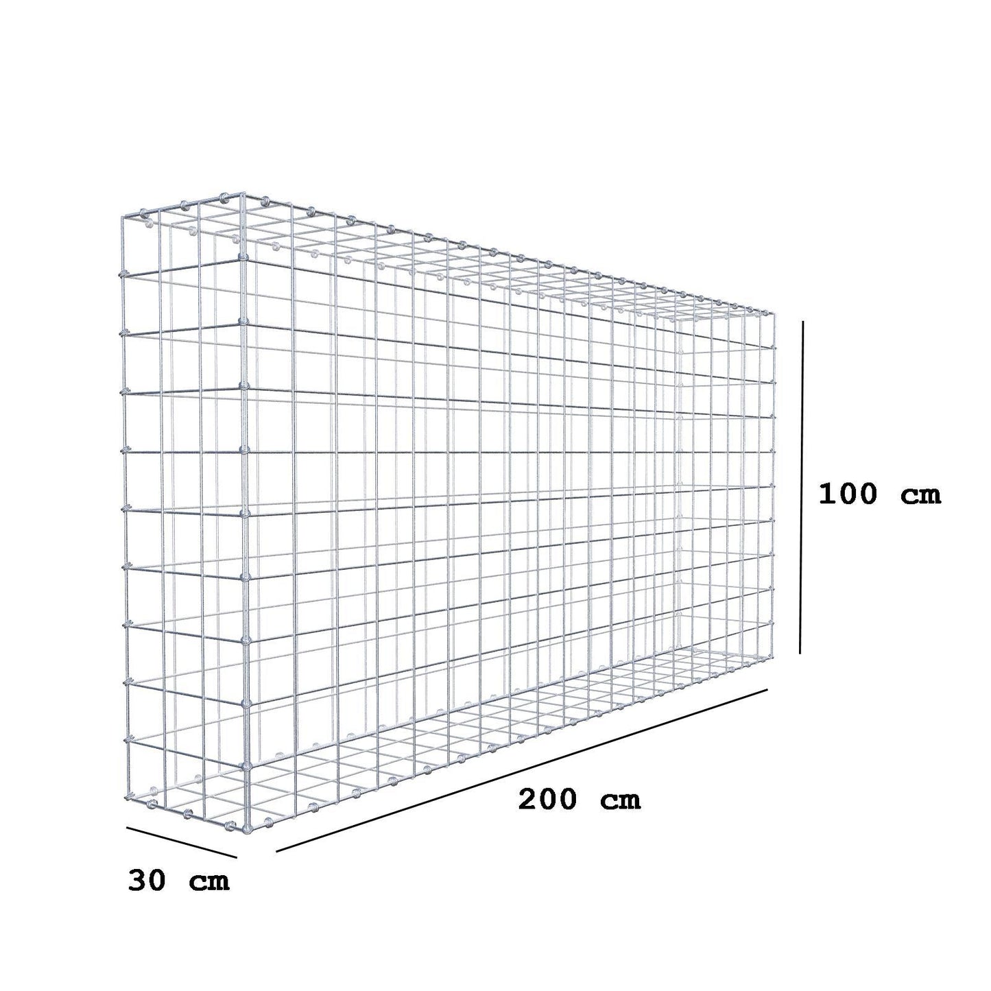 Gabion 200 cm x 100 cm x 30 cm (L x H x P), mailles 10 x 10 cm, anneau en spirale