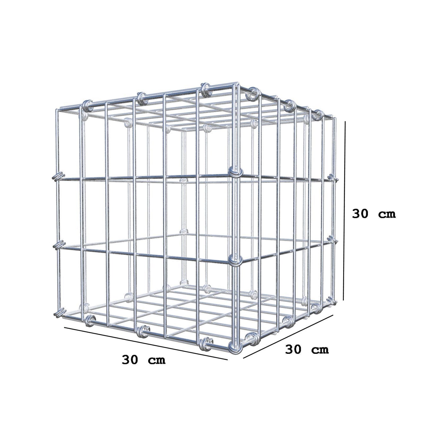 Gabião 30 cm x 30 cm x 30 cm (C x A x P), malhagem 5 x 10 cm, anel espiral