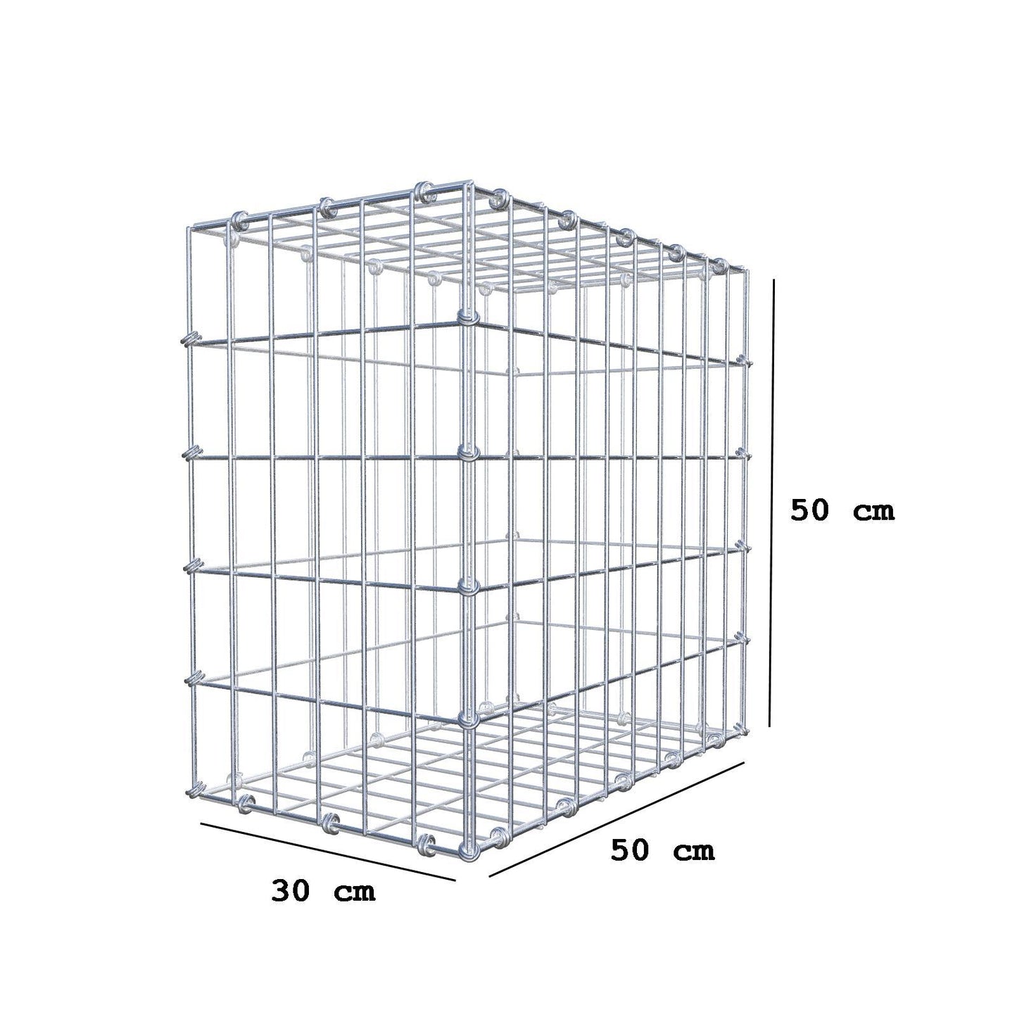 Gabion 50 cm x 50 cm x 30 cm (L x H x D), maskestørrelse 5 x 10 cm, spiralring