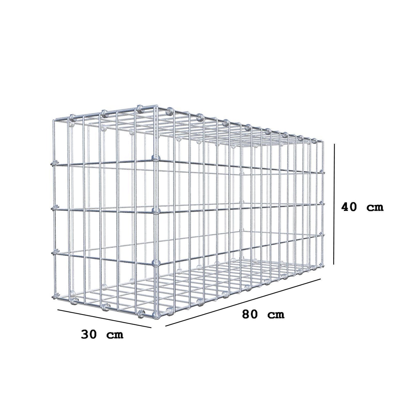 Gabion 80 cm x 40 cm x 30 cm (L x H x D), maskestørrelse 5 x 10 cm, spiralring