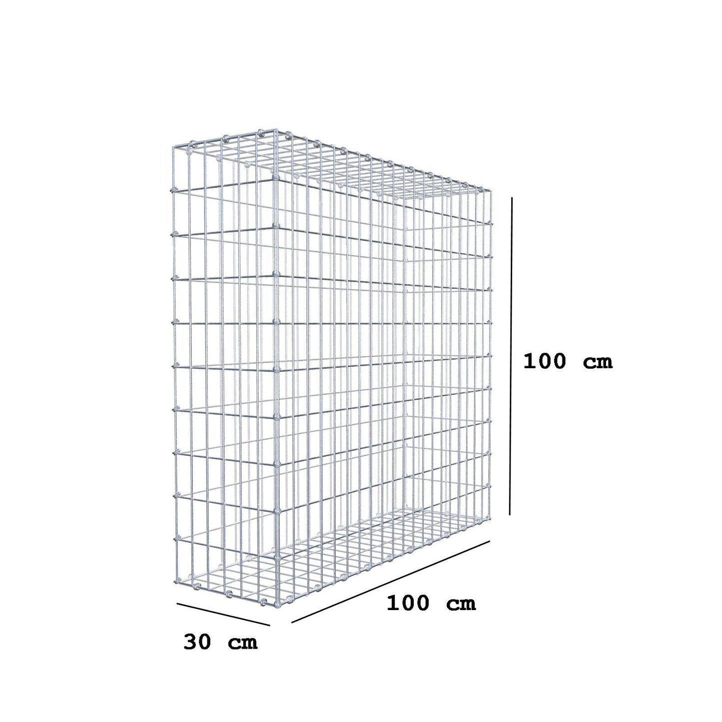 Gabião 100 cm x 100 cm x 30 cm (C x A x P), malhagem 5 x 10 cm, anel espiral