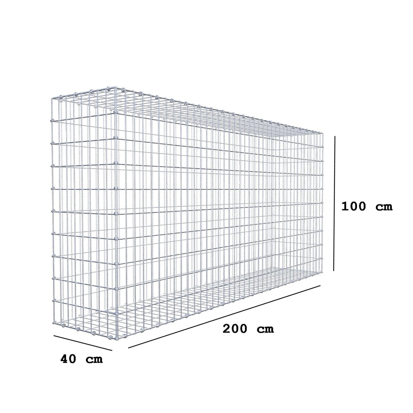 Gabion 200 cm x 100 cm x 40 cm (L x H x D), maskestørrelse 5 x 10 cm, spiralring