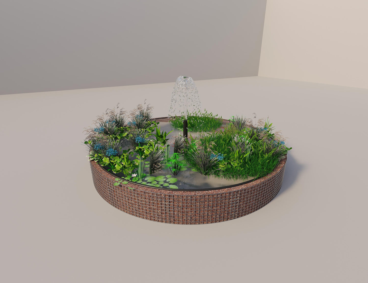 Gabion-hævedam rund, ydre diameter 382 cm, højde 50 cm, maskestørrelse 5 x 5 cm, vægtykkelse 15 cm