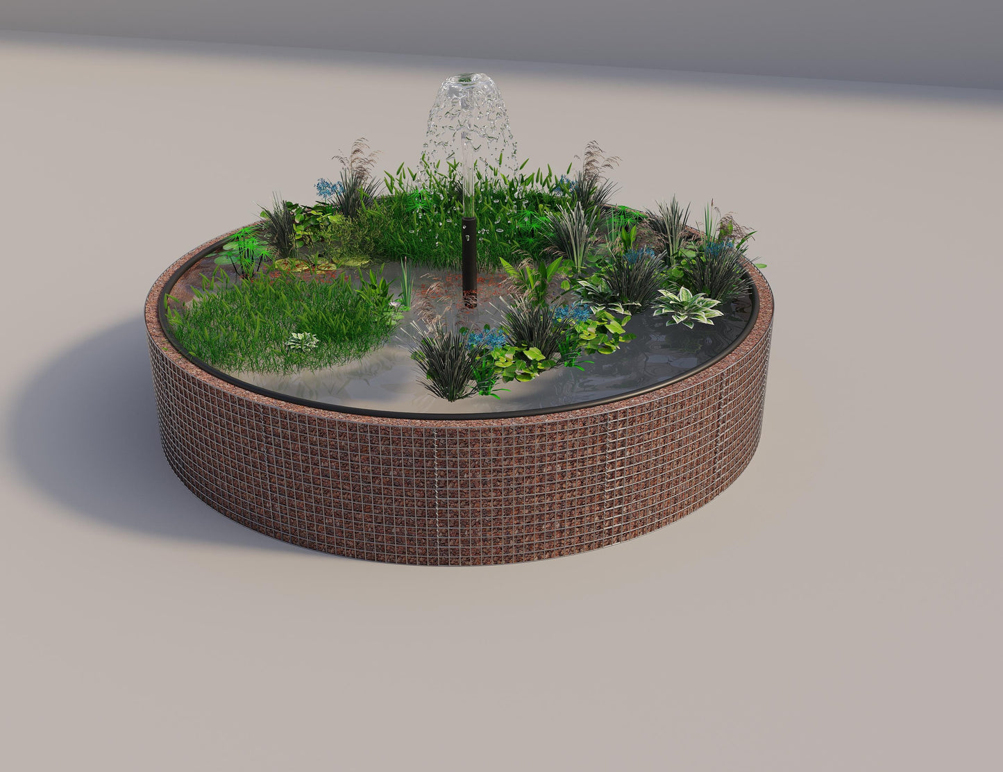 Gabion-hævedam rund, ydre diameter 382 cm, højde 80 cm, maskestørrelse 5 x 5 cm, vægtykkelse 15 cm