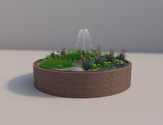 Gabion étang surélevé rond, diamètre extérieur 382 cm, hauteur 80 cm, mailles 5 x 5 cm, épaisseur de paroi 15 cm