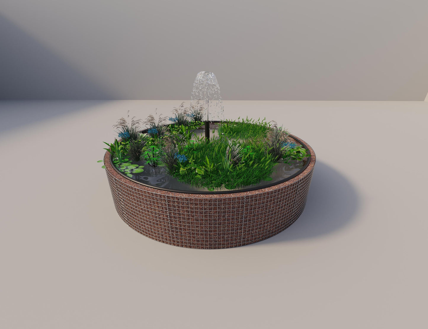 Gabion-hævedam rund, ydre diameter 382 cm, højde 80 cm, maskestørrelse 5 x 5 cm, vægtykkelse 15 cm