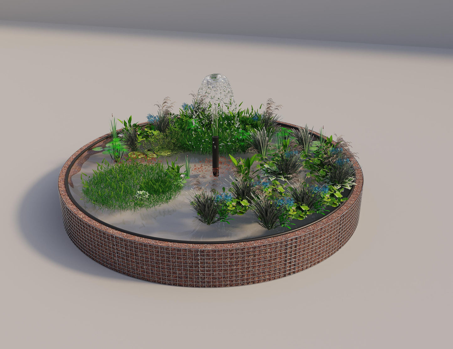 Gabião para lago elevado redondo, diâmetro exterior 412 cm, altura 50 cm, dimensão da malha 5 x 5 cm, espessura da parede 15 cm