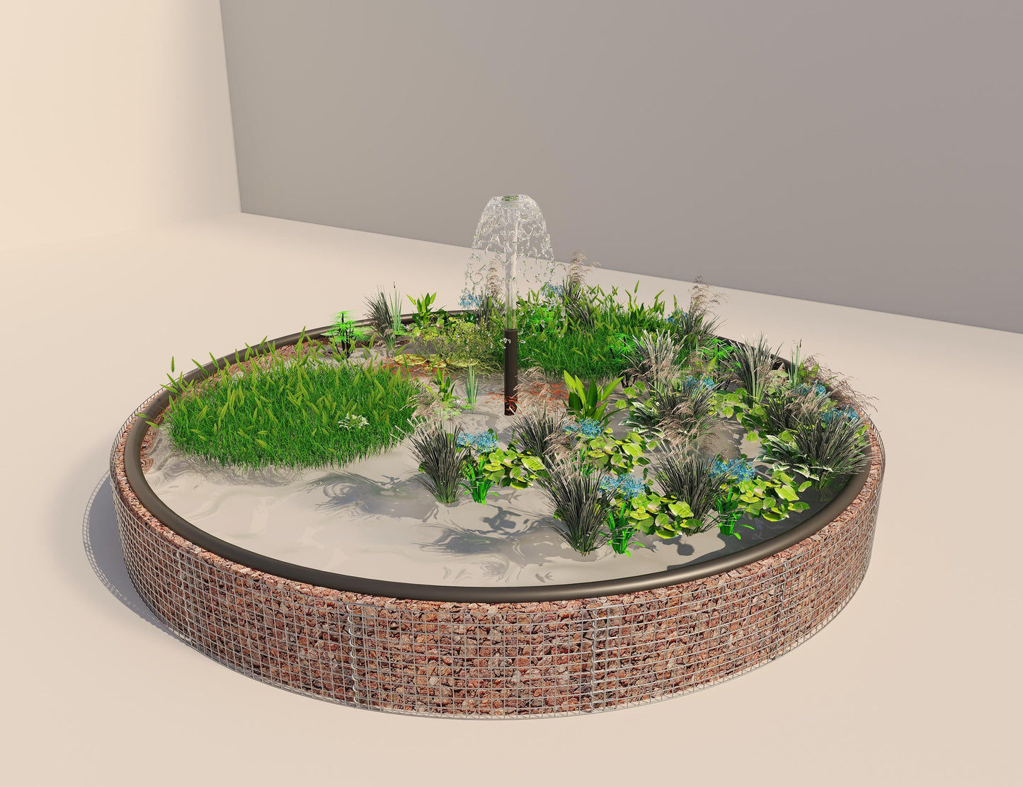 Gabião para lago elevado redondo, diâmetro exterior 502 cm, altura 50 cm, dimensão da malha 5 x 5 cm, espessura da parede 15 cm