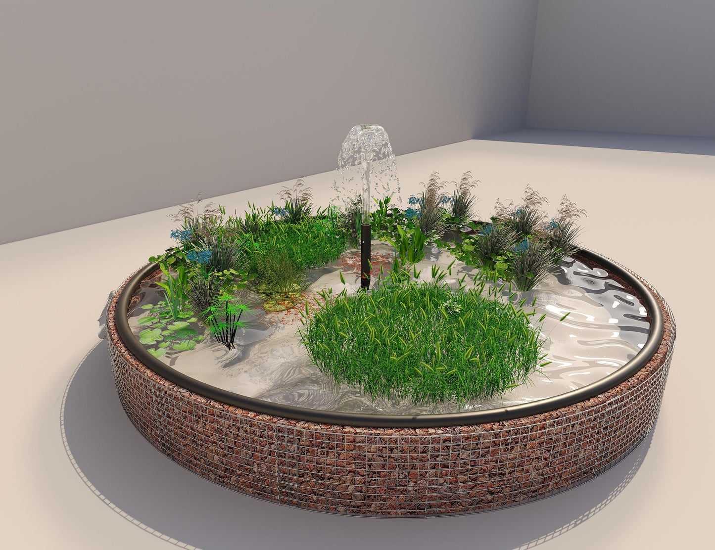 Gabião para lago elevado redondo, diâmetro exterior 502 cm, altura 50 cm, dimensão da malha 5 x 5 cm, espessura da parede 15 cm