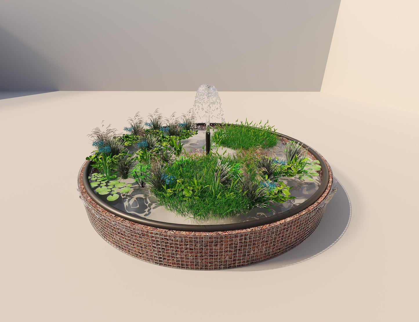 Tanque elevado de gabiões, redondo, diâmetro exterior 472 cm, altura 50 cm, dimensão da malha 5 x 5 cm, espessura da parede 15 cm