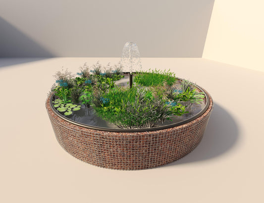 Gabion bassin surélevé rond, diamètre extérieur 472 cm, hauteur 80 cm, mailles 5 x 5 cm, épaisseur de paroi 15 cm