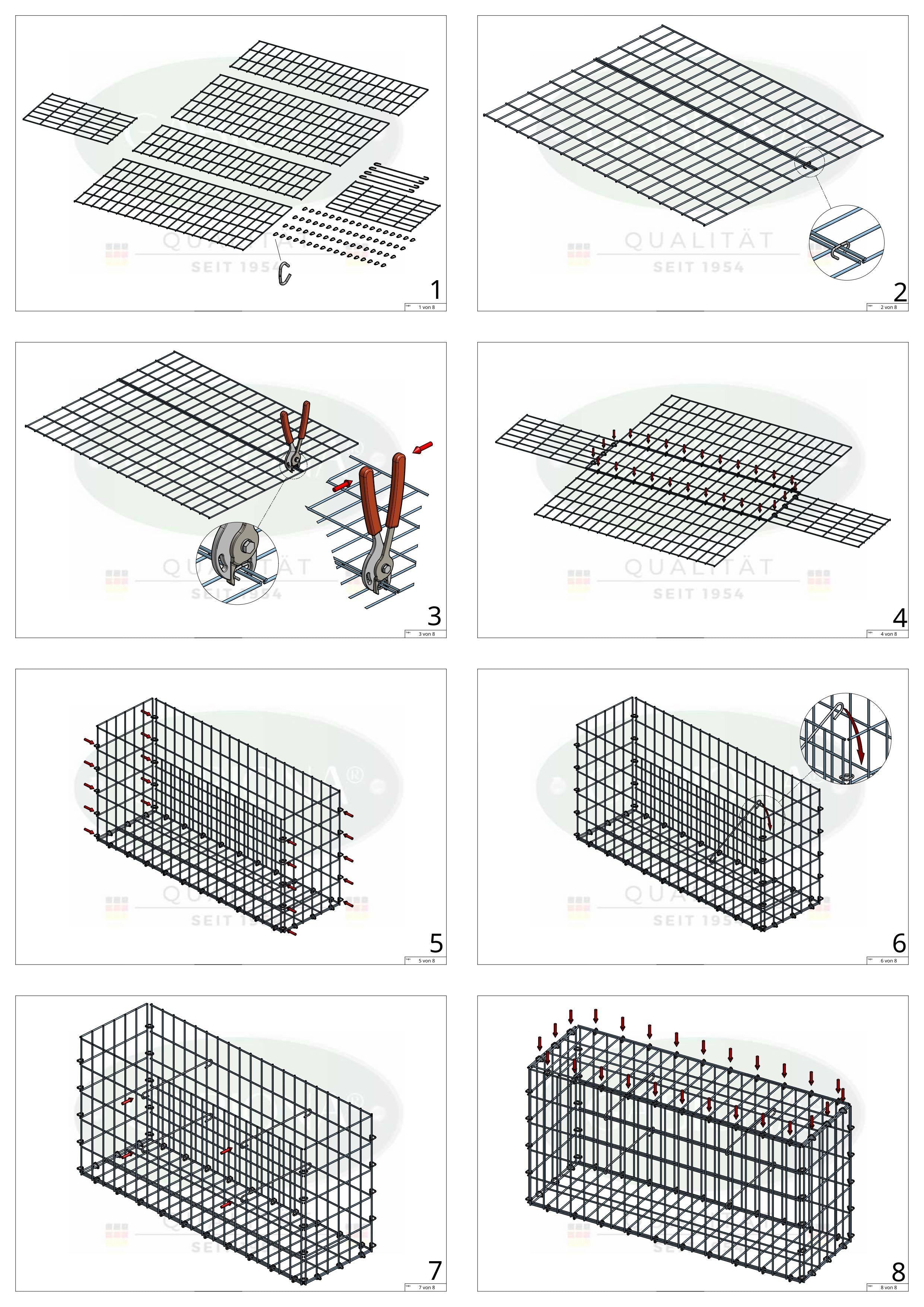 Gabione 100 cm x 100 cm x 30 cm (L x H x T), Maschenweite 5 cm x 10 cm, C-Ring