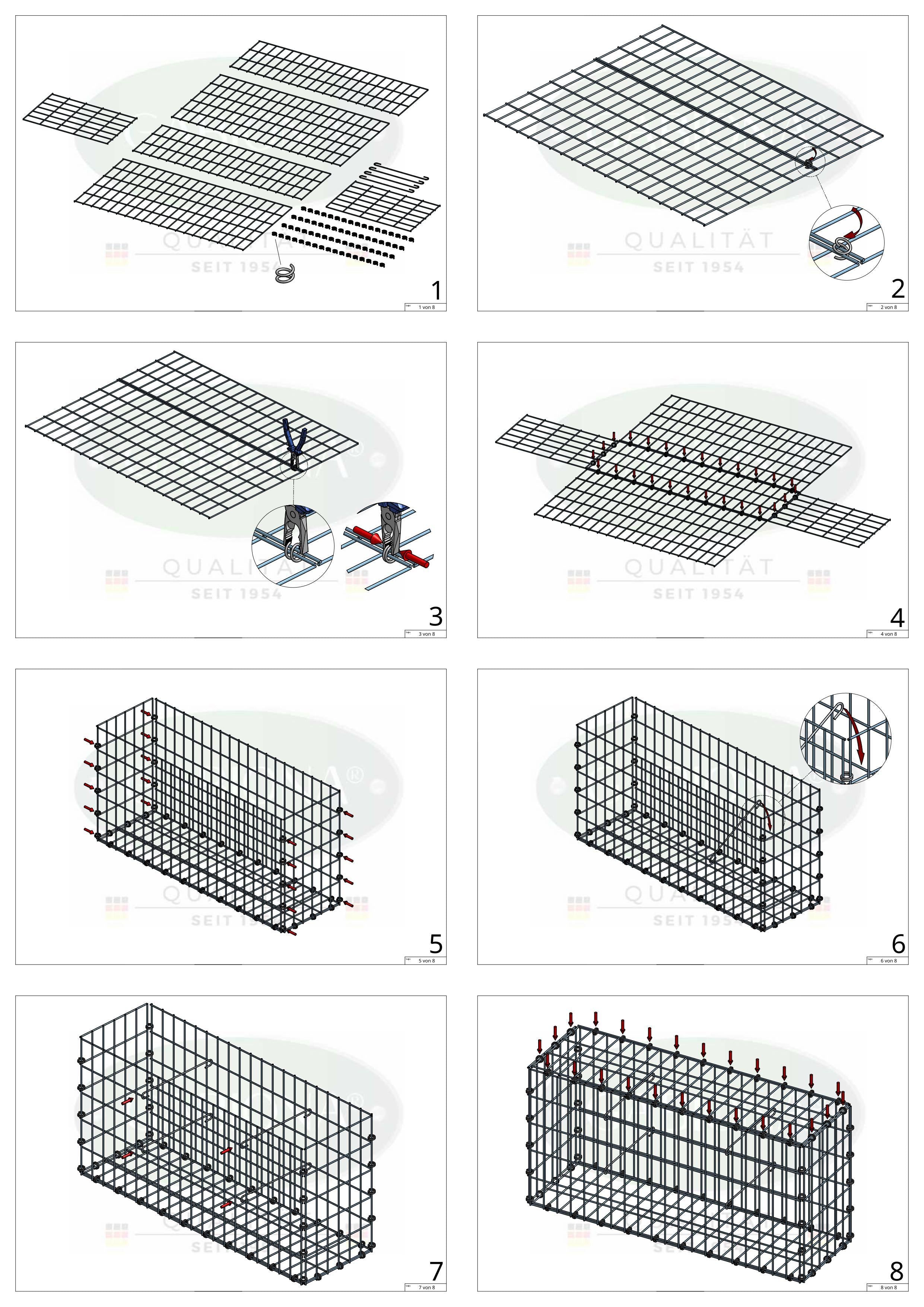 Gabion 100 cm x 70 cm x 30 cm (L x H x D), mesh size 5 x 10 cm, spiral ring