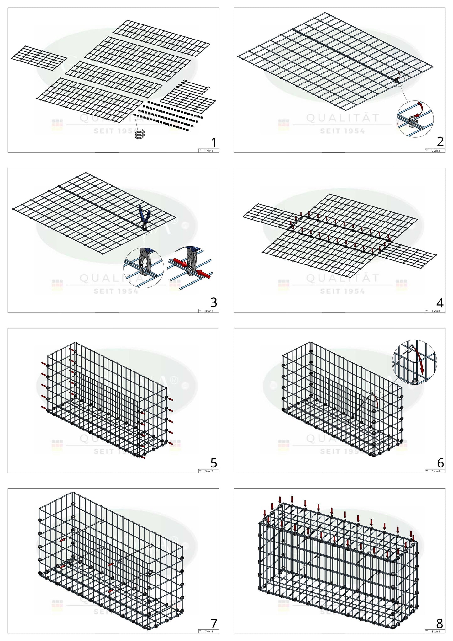 Gabion 80 cm x 40 cm x 30 cm (L x H x D), maskestørrelse 5 x 10 cm, spiralring