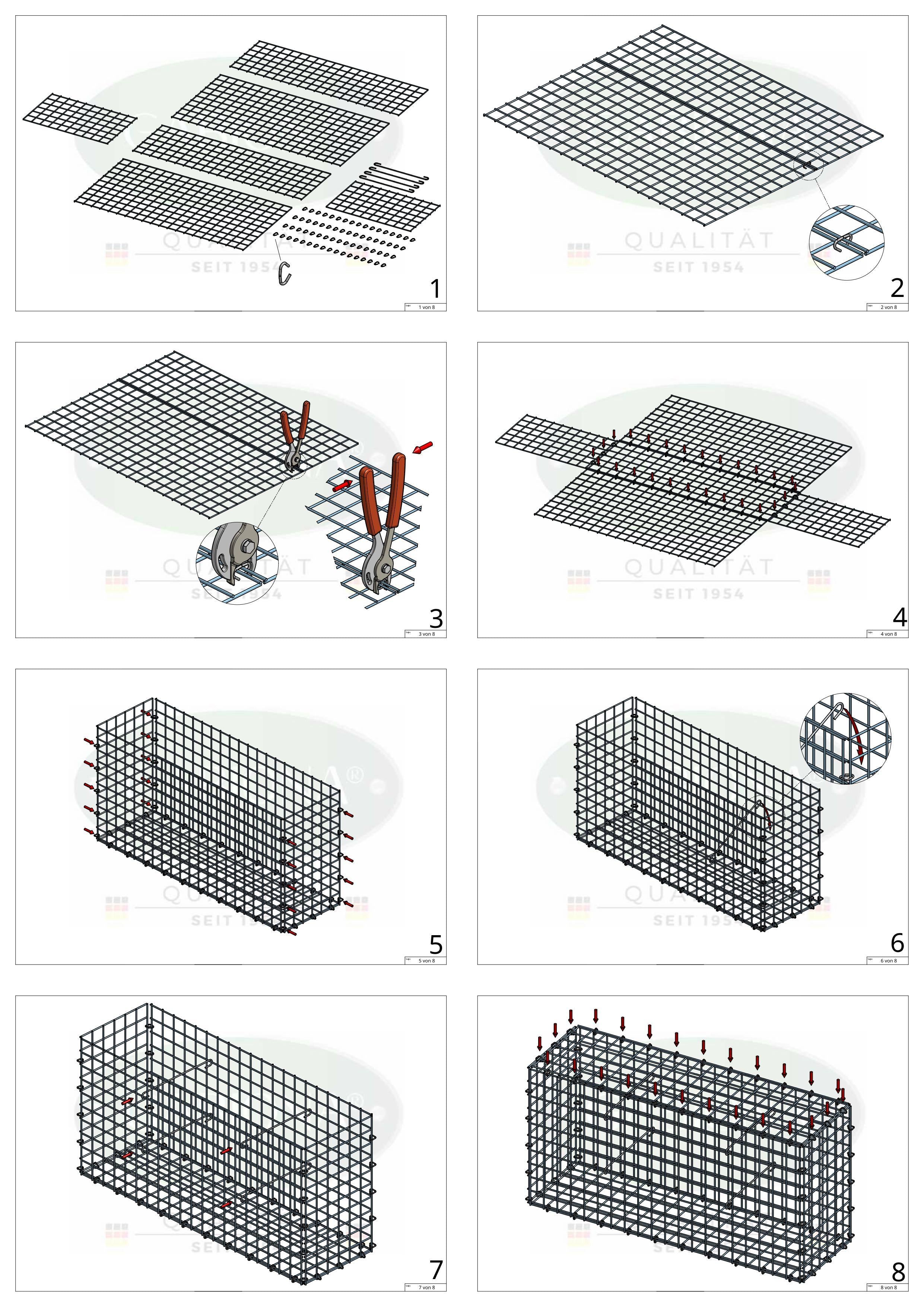 Gabion 100 cm x 50 cm x 30 cm (L x H x D), mesh size 5 cm x 5 cm, C-ring