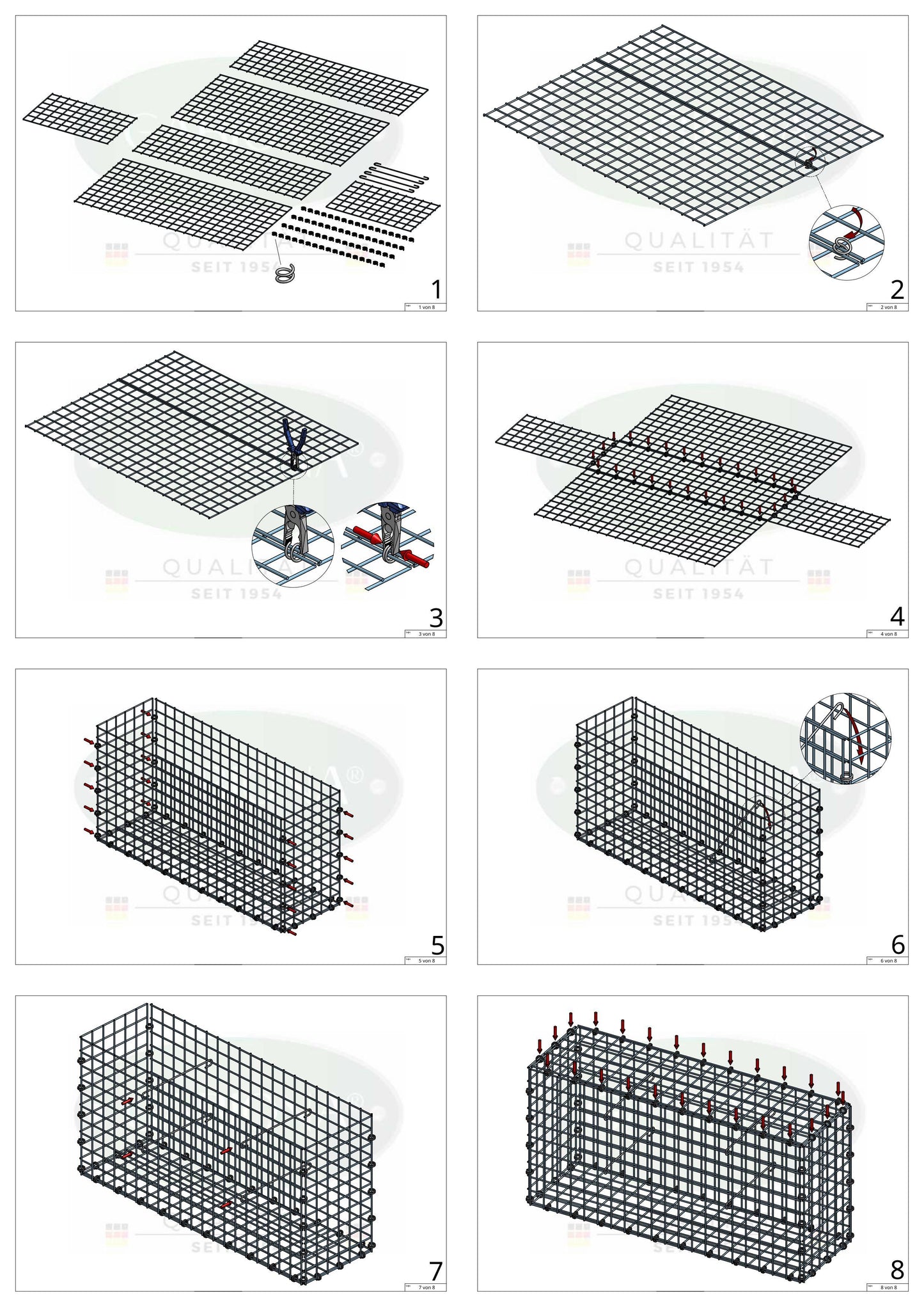 Gabion 100 cm x 60 cm x 40 cm (L x H x P), mailles 5 x 5 cm, anneau en spirale