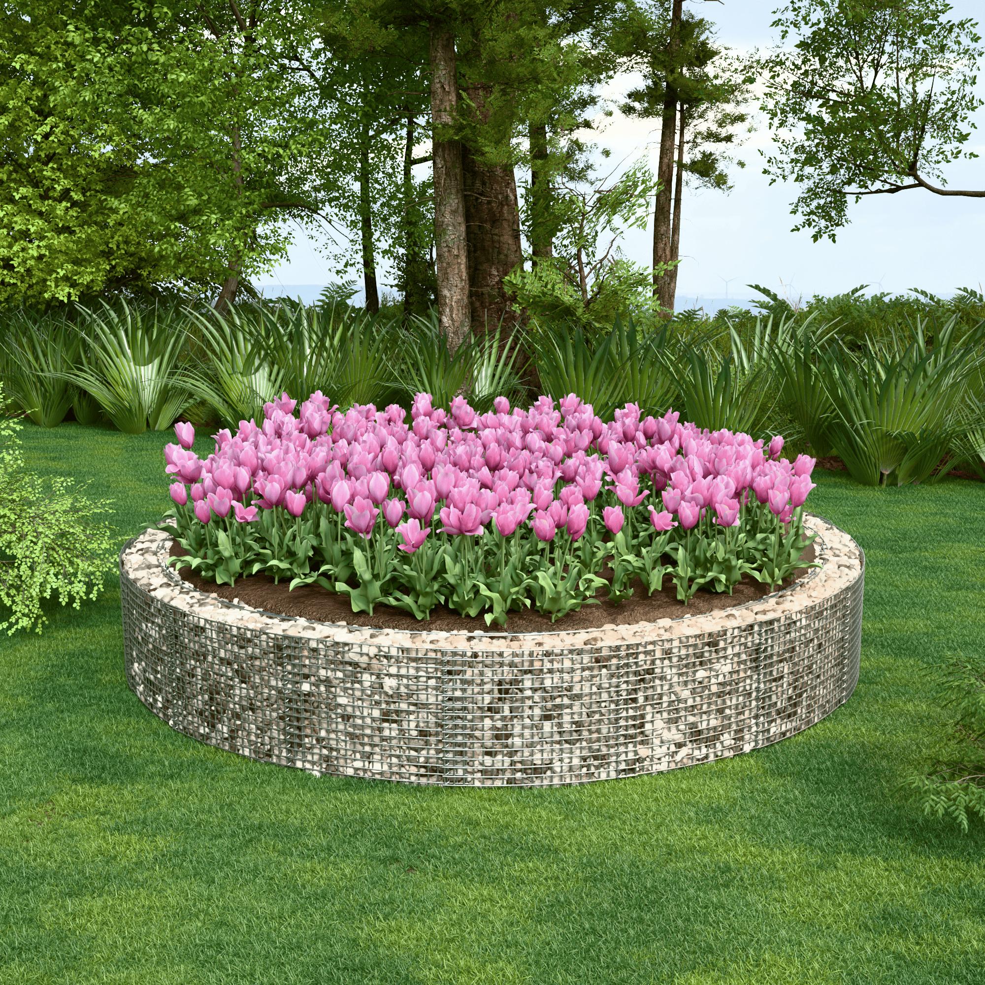 Lit surélevé rond, diamètre extérieur 502 cm, hauteur 50 cm, mailles 5 x 5 cm, épaisseur des parois 15 cm
