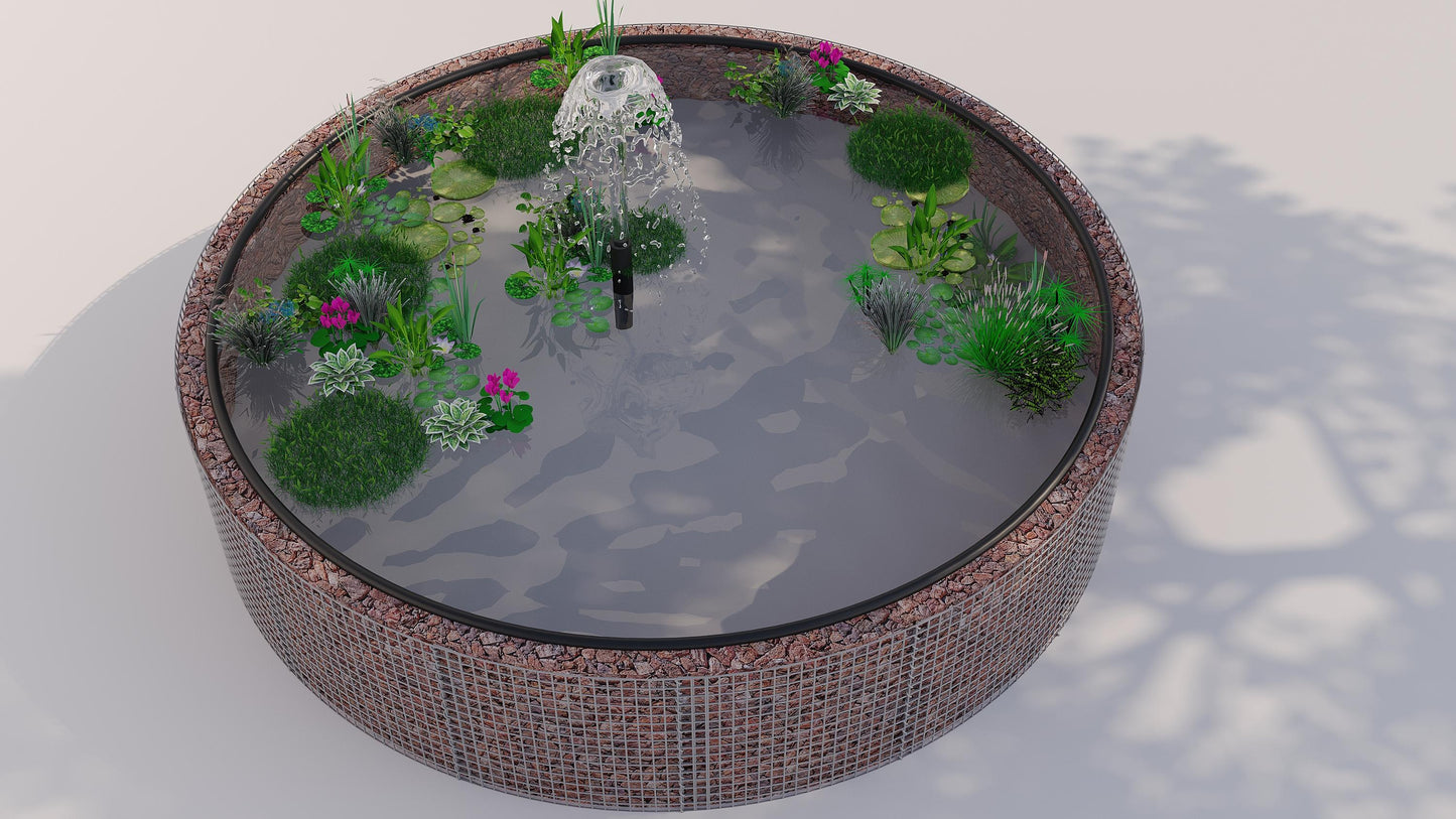 Tanque elevado de gabiões, redondo, diâmetro exterior 202 cm, altura 80 cm, dimensão da malha 5 x 5 cm, espessura da parede 15 cm