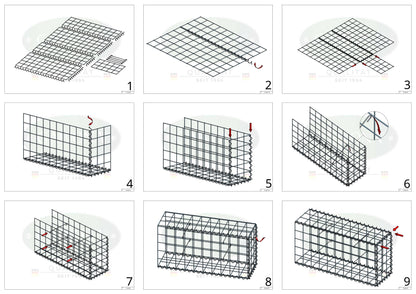 Opvokset gabion type 2 100 cm x 50 cm x 50 cm (L x H x D), maskestørrelse 10 cm x 10 cm, spiral