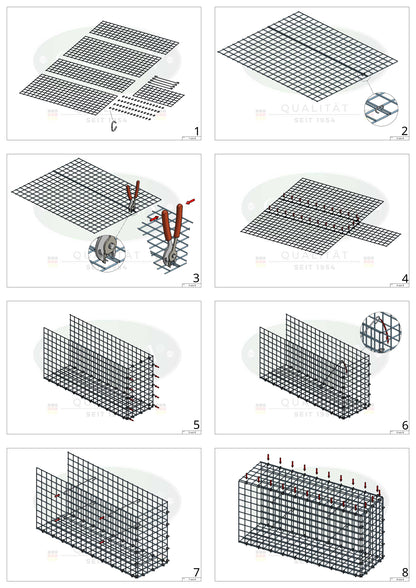 Typ 2 påbyggnadsgabion 100 cm x 90 cm x 20 cm (L x H x D), maskstorlek 5 cm x 5 cm, C-ring