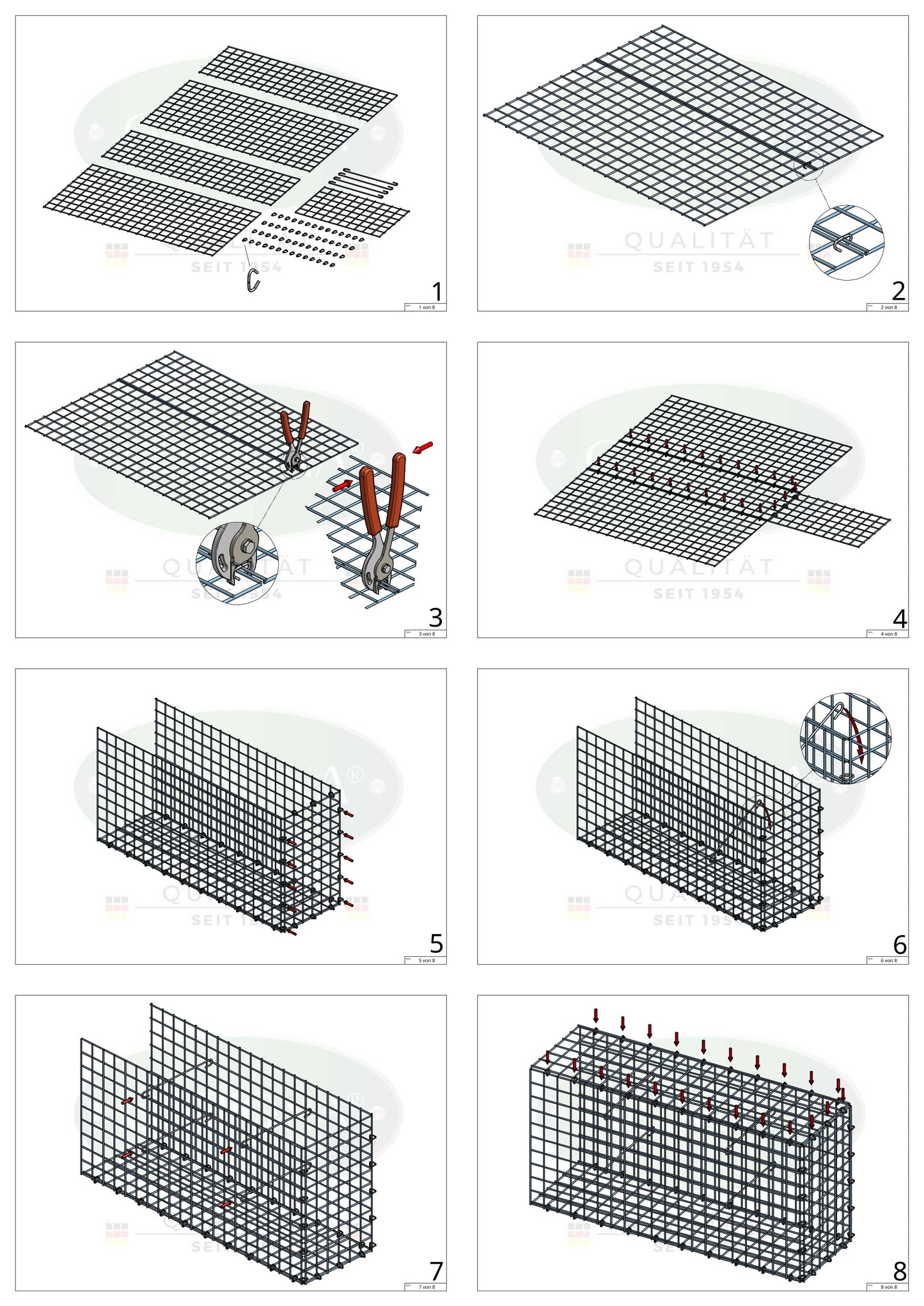 Gabião tipo 2 50 cm x 50 cm x 30 cm (C x A x P), malhagem 5 cm x 5 cm, anel C
